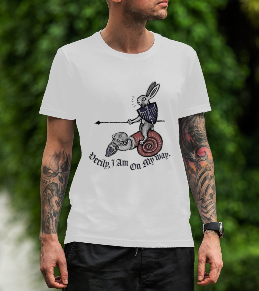 Verily I Am On My Way Knighted Rabbit Snail Medieval Marginalia T-Shirt
