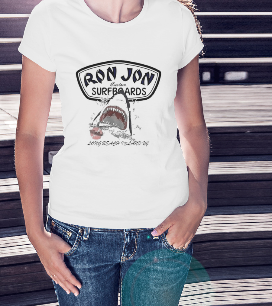 Long Beach Island NJ Ron Jon Custom Surfboards Shark Eating T-Shirt
