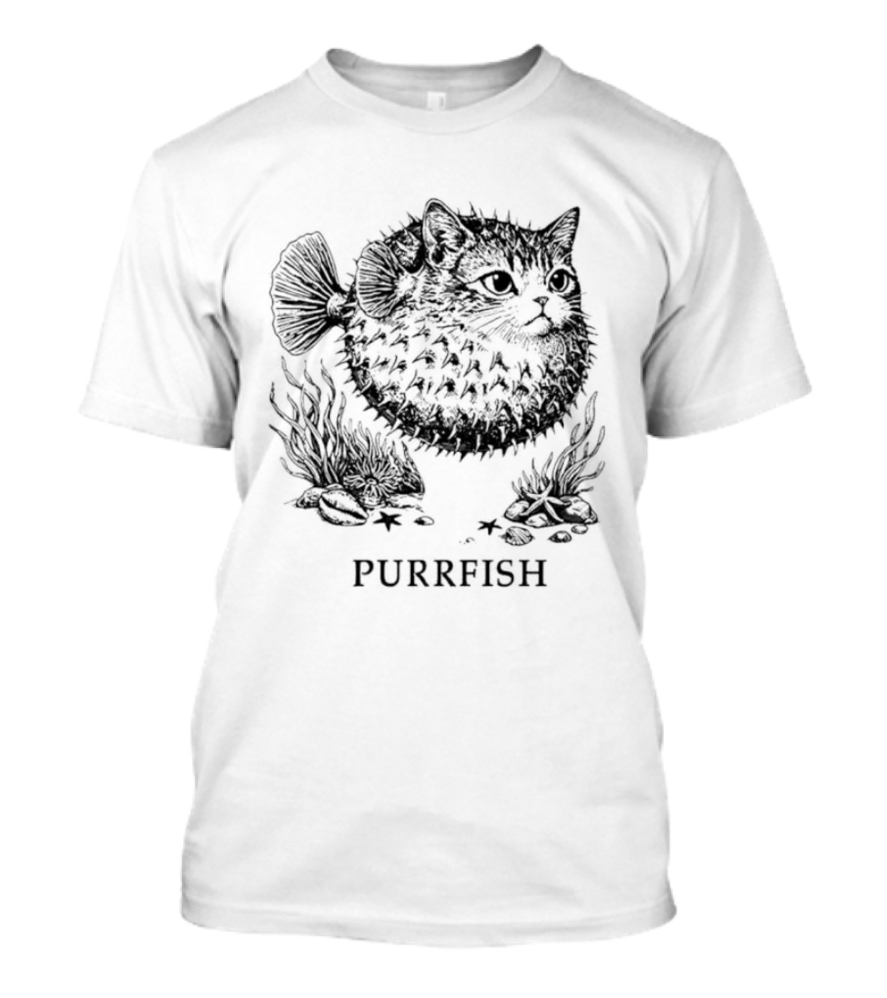 Purrfish Cat Pufferfish Hybrid Marine Life Ocean Creatures T-Shirt