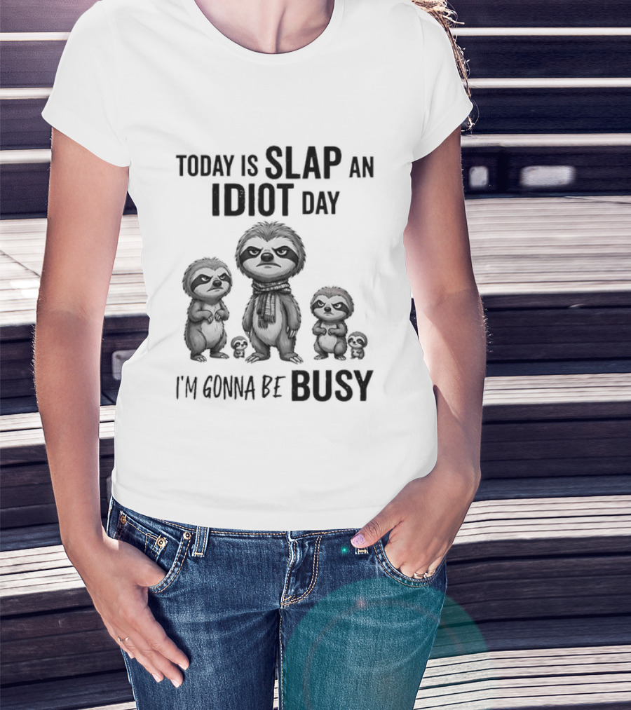 Today Is Slap An Idiot Day I'm Gonna Be Busy Sloth Animal Sarcasm T-Shirt
