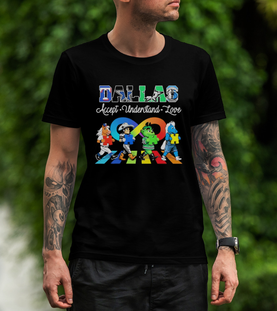 Dallas Accept Understand Love Autism Awareness Mascots Puzzle Pieces T-Shirt