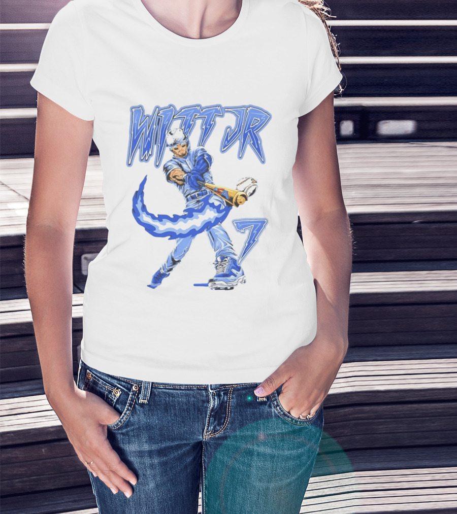 Witt Jr 7 Flaming Bat Baseball Player T-Shirt