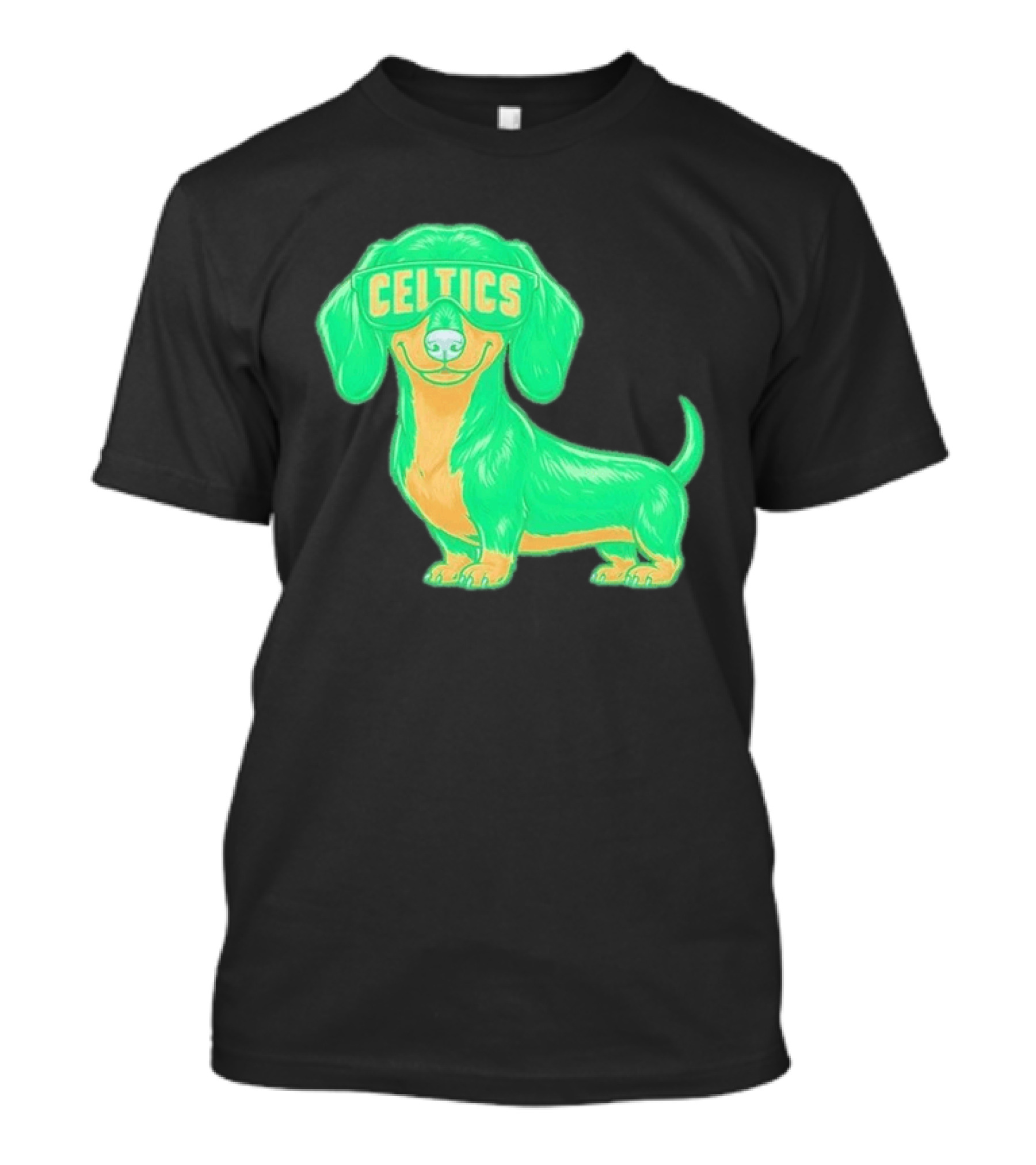 Boston Celtics Dachshund Cartoon Glasses T-Shirt