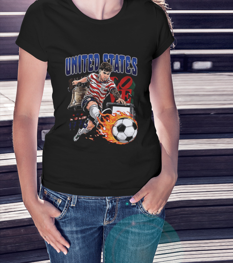 Christian Pulisic United States Soccer Fireball Liberty Bell Established 1776 T-Shirt