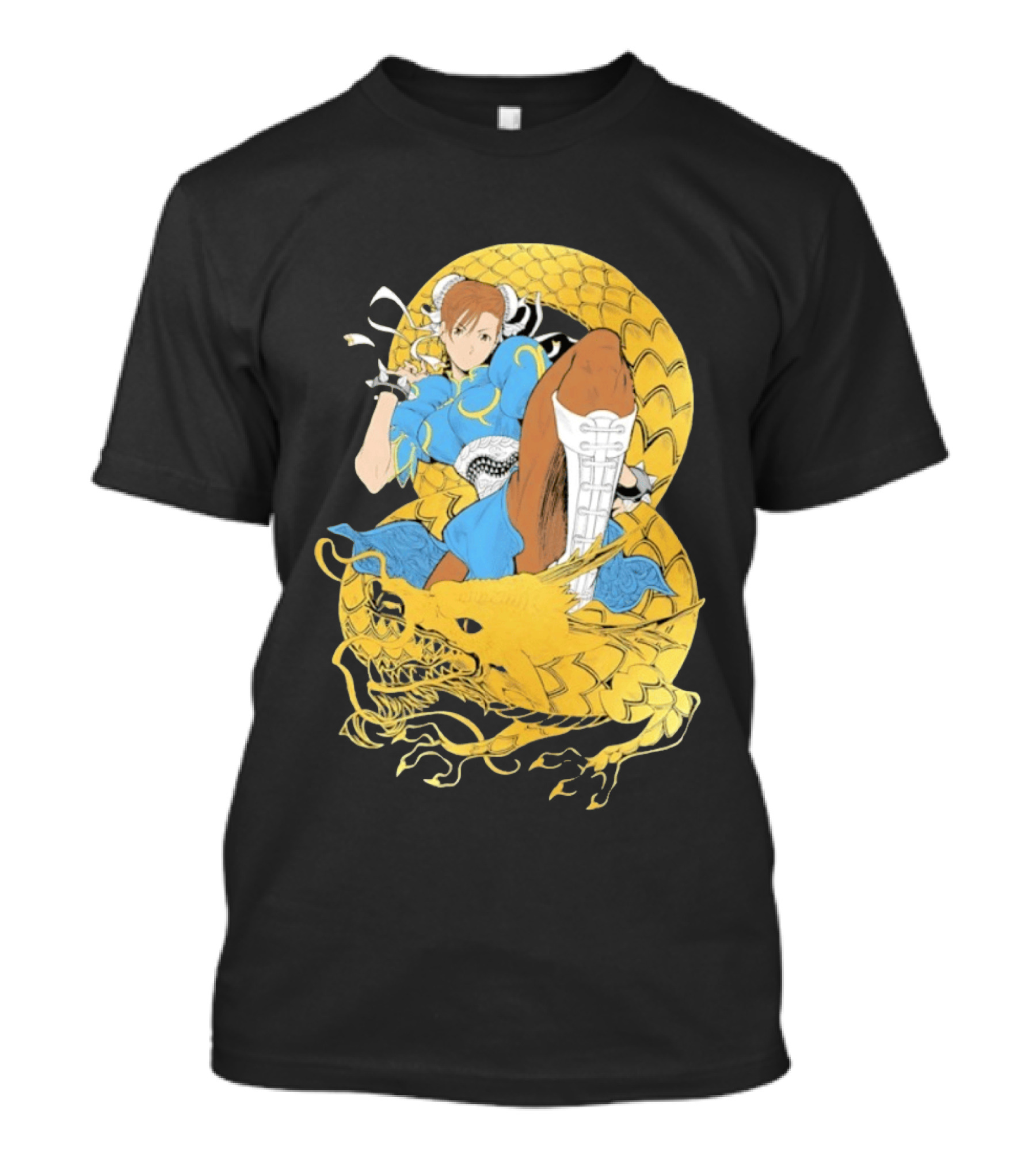Chun Li Gold Dragon Kick Fighter Blue Outfit Gold Dragon T-Shirt
