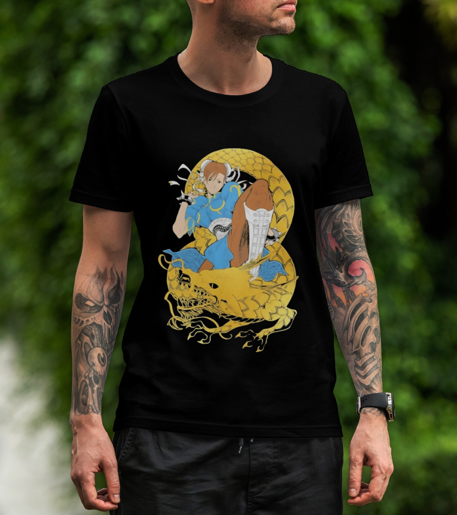 Chun Li Gold Dragon Kick Fighter Blue Outfit Gold Dragon T-Shirt