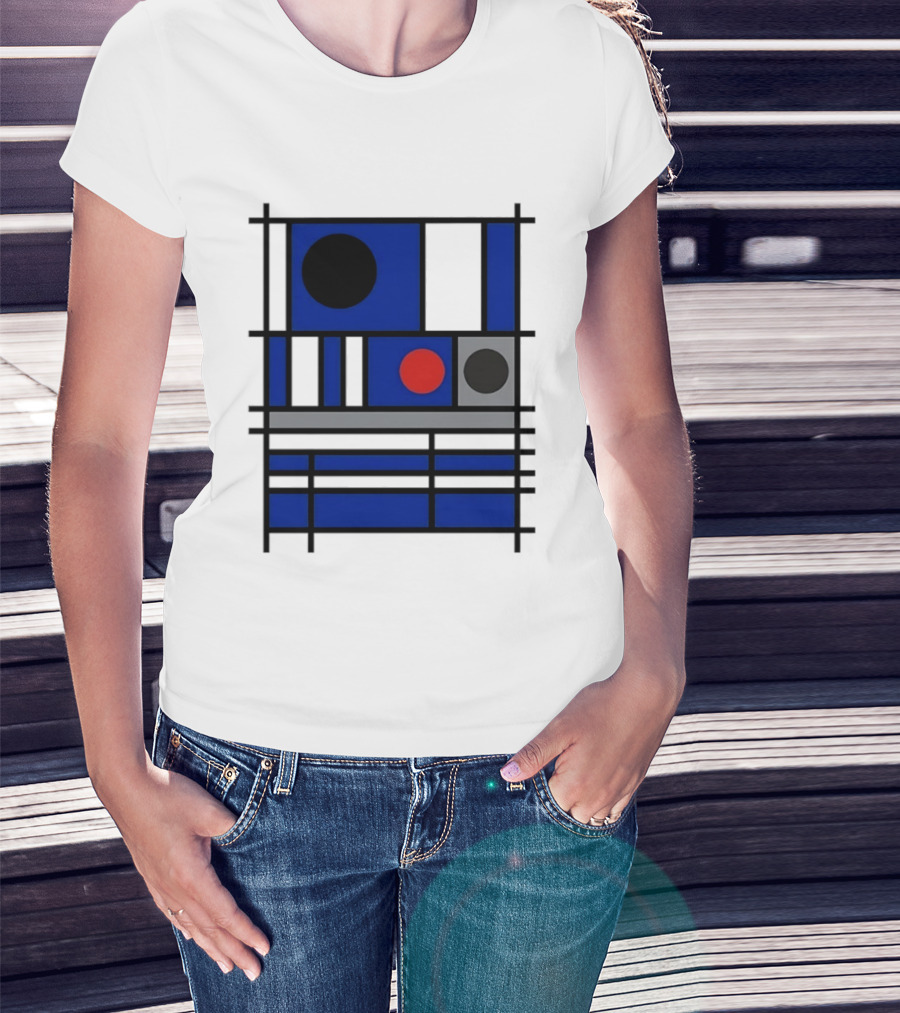 Geometric Shapes Blue Black Red Circles Squares Lines T-Shirt