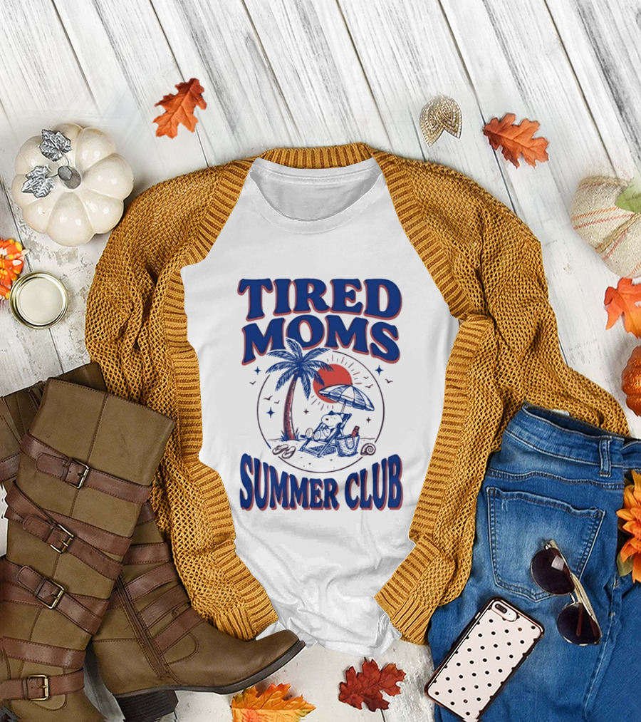 Tired Moms Summer Club Snoopy Beach Relaxation Under Palm Tree T-Shirt