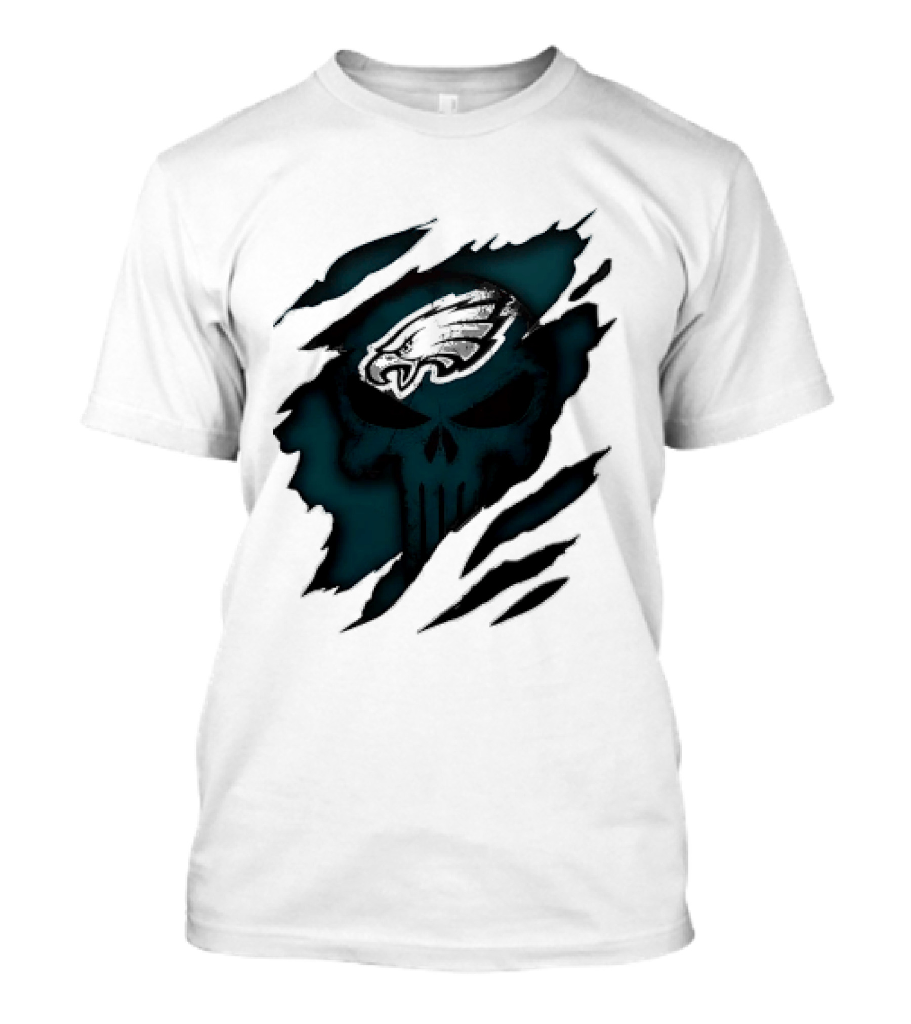 Philadelphia Eagles Punisher Skull Ripped Effect NFL Team Merchandise T-Shirt