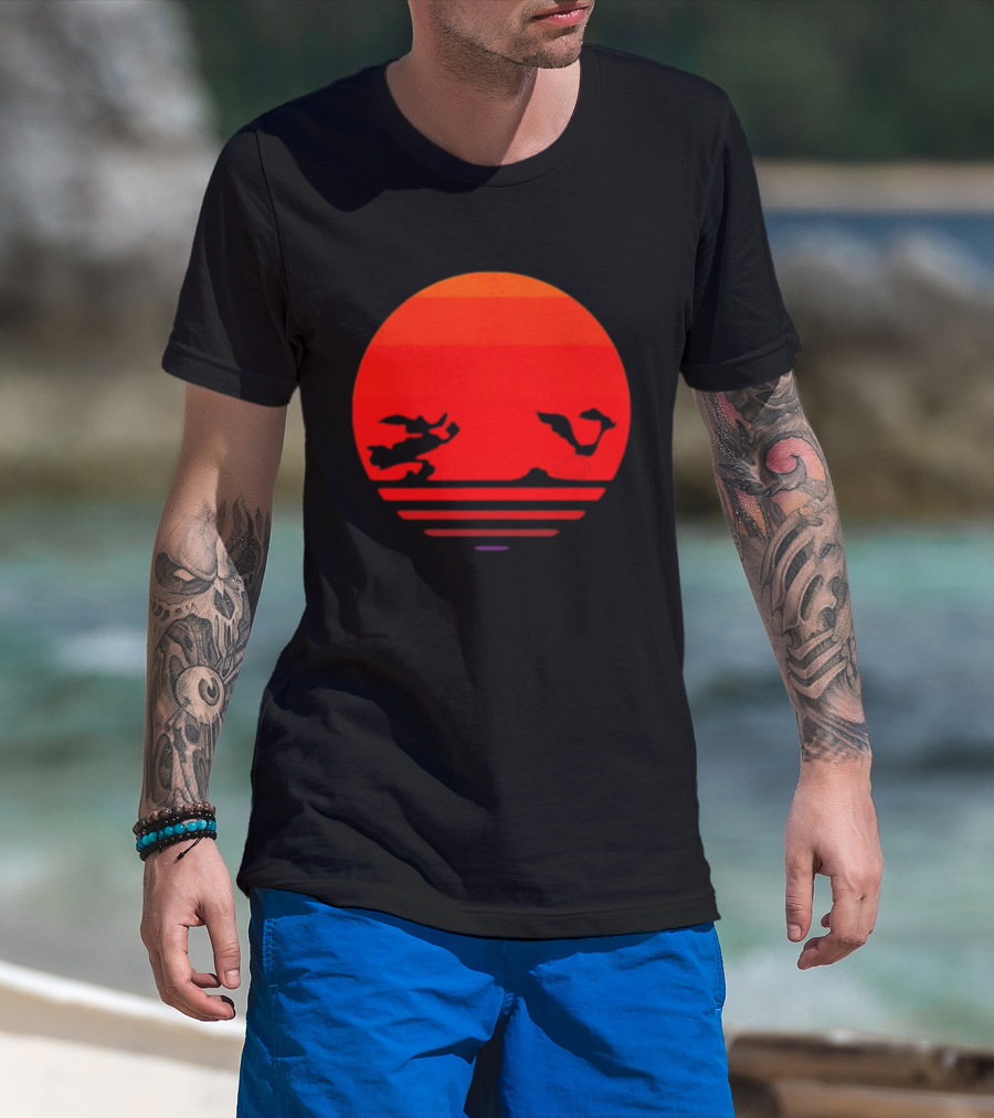 Wile E Coyote And Road Runner Sunset Chase T-Shirt