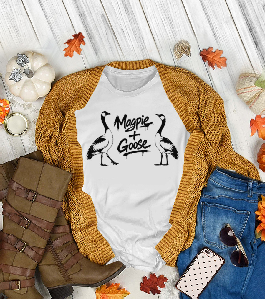 Magpie Plus Goose Birds Silhouette Graphic Print T-Shirt
