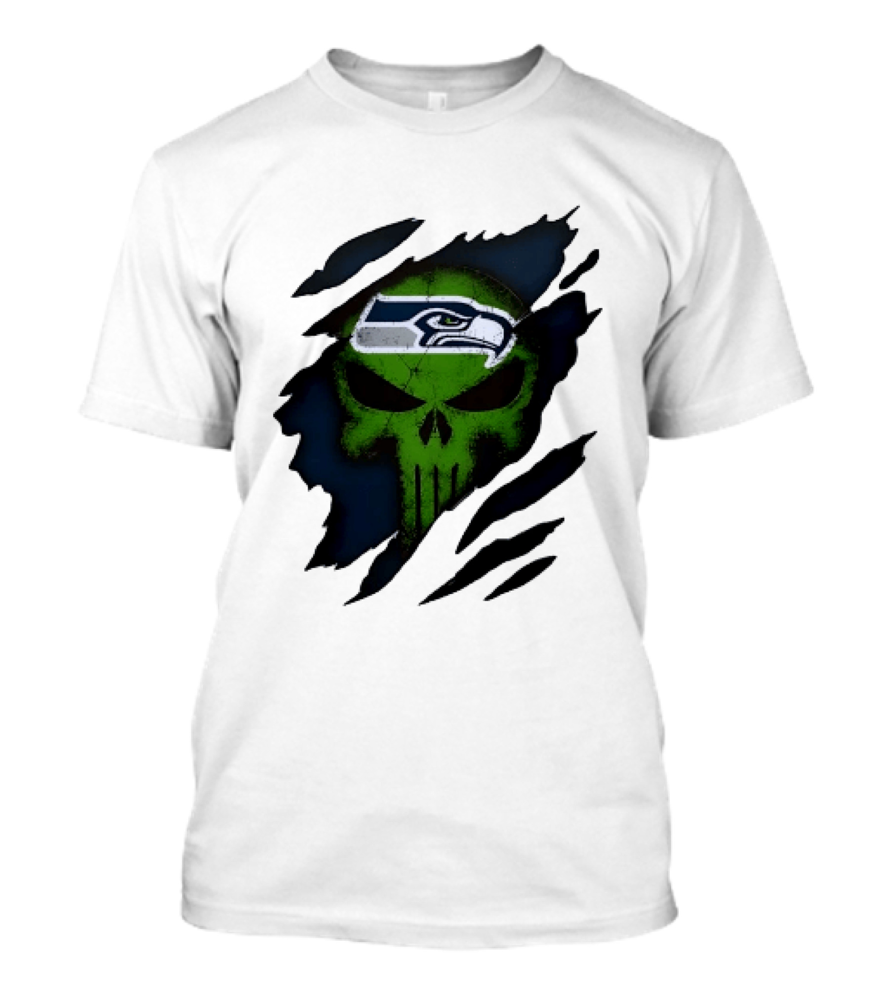Seattle Seahawks Punisher Skull Ripped Fabric T-Shirt