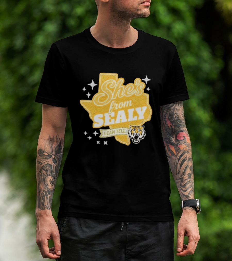 She's From Sealy Texas I Can Tell With Tiger Emblem And Stars T-Shirt