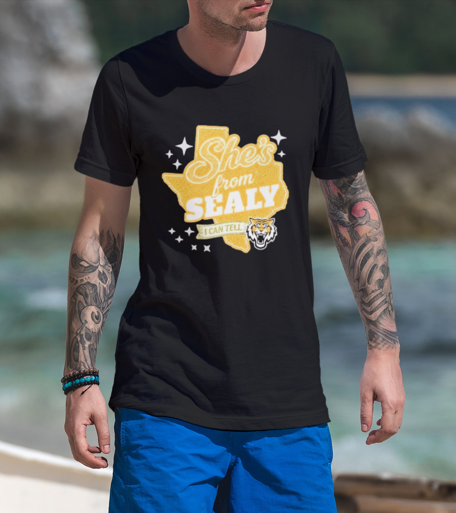 She's From Sealy Texas I Can Tell With Tiger Emblem And Stars T-Shirt
