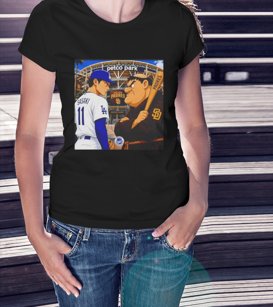 Petco Park Los Angeles Dodgers Sasaki San Diego Padres Anime Style Showdown T-Shirt