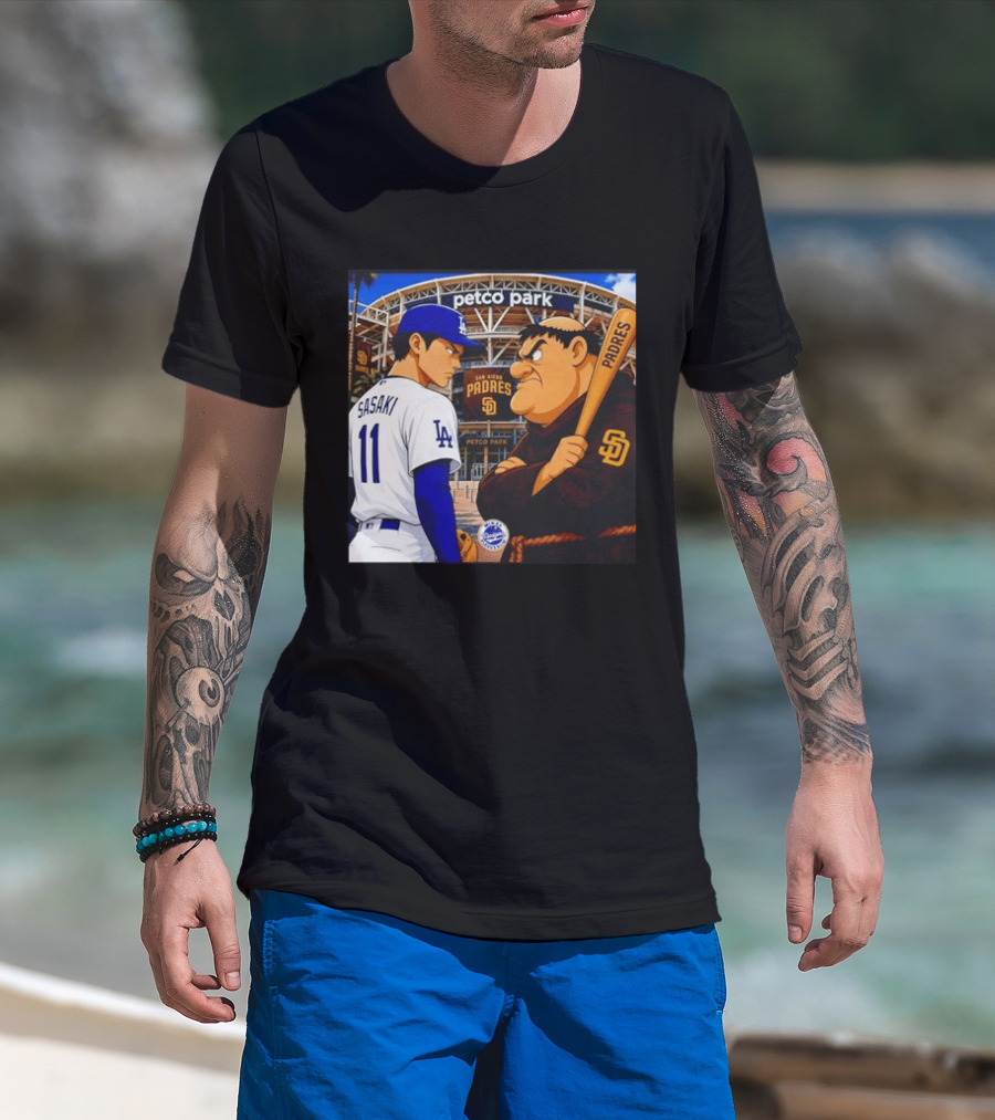 Petco Park Los Angeles Dodgers Sasaki San Diego Padres Anime Style Showdown T-Shirt
