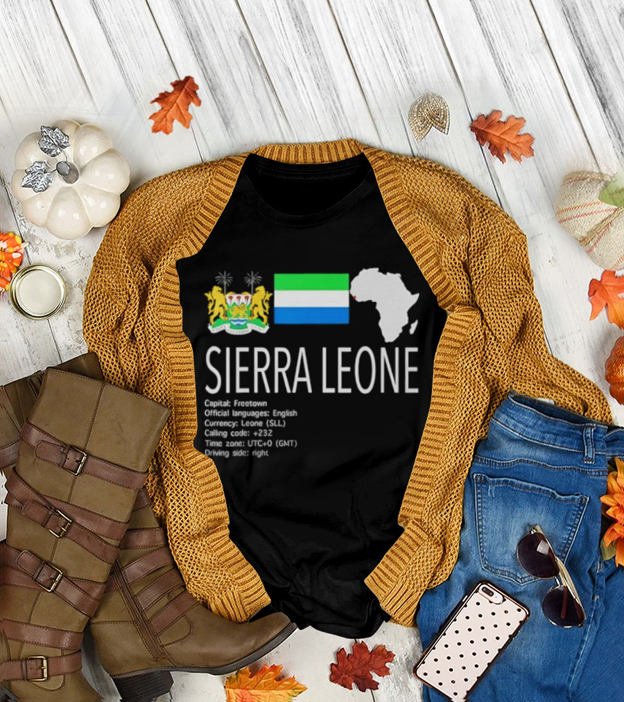 Sierra Leone Flag Map African Continent Geography Facts Creole Language GMT Time Zone Stats T-Shirt