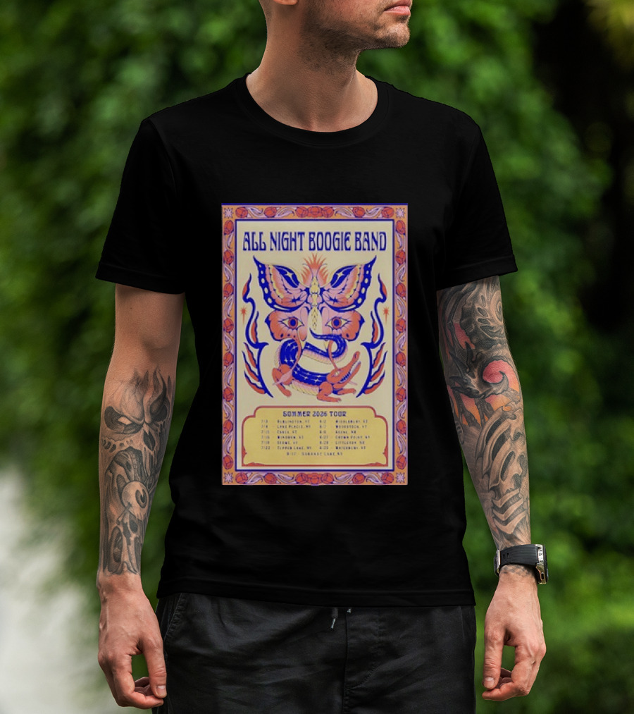 All Night Boogie Band 2026 Summer Tour Wilmington Washington Lake Placid Woodstock Hamden Catskill Saranac Lake T-Shirt