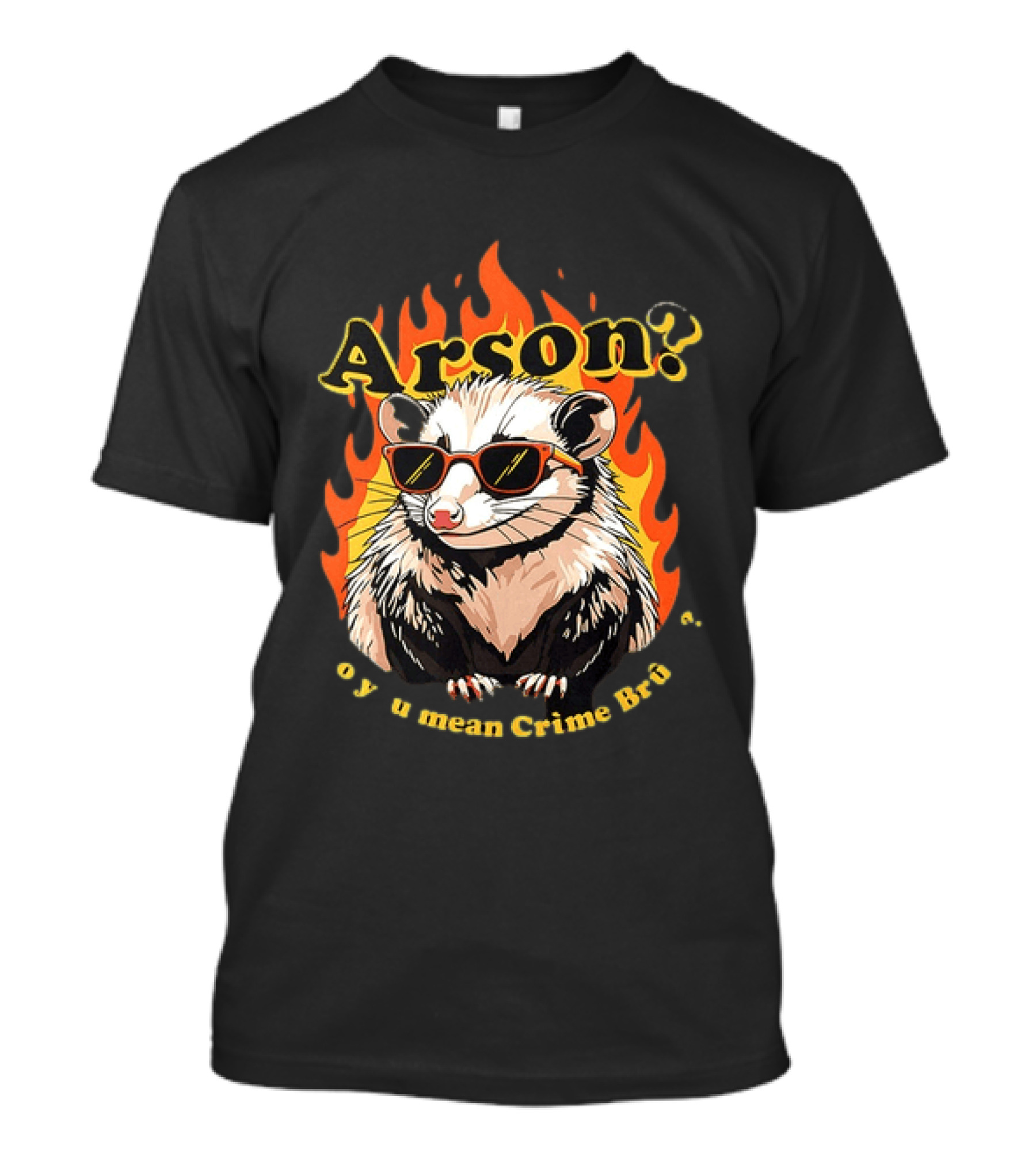 Arson? Opossum Sunglasses Flames Grime Bro Humorous T-Shirt