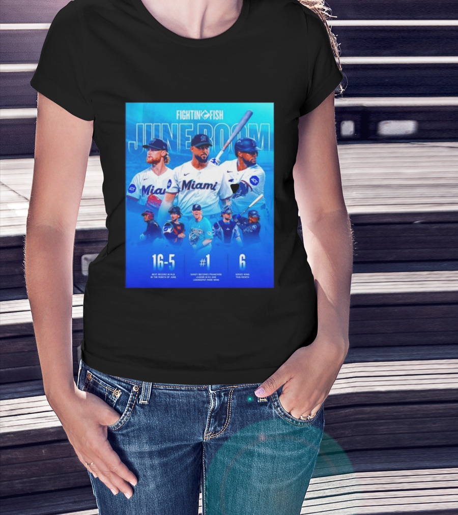 Fighting Fish Miami June Boom Sandy Alcantara Franchise Record T-Shirt