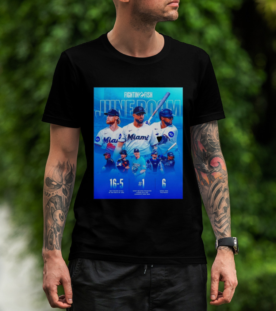Fighting Fish Miami June Boom Sandy Alcantara Franchise Record T-Shirt