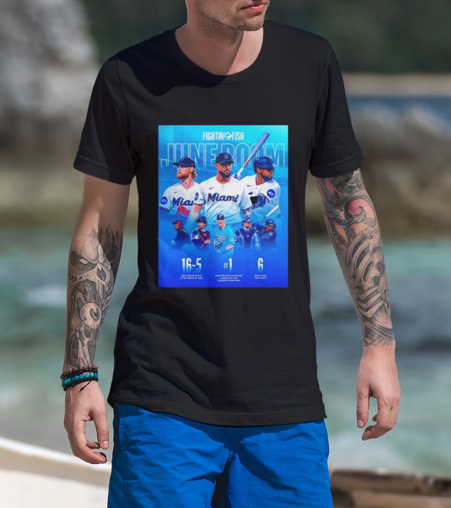 Fighting Fish Miami June Boom Sandy Alcantara Franchise Record T-Shirt
