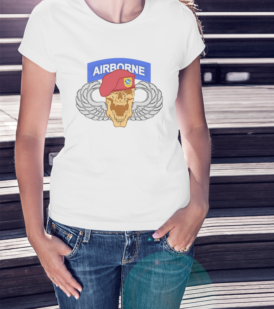 Airborne Skull Maroon Beret Parachutist Wings T-Shirt