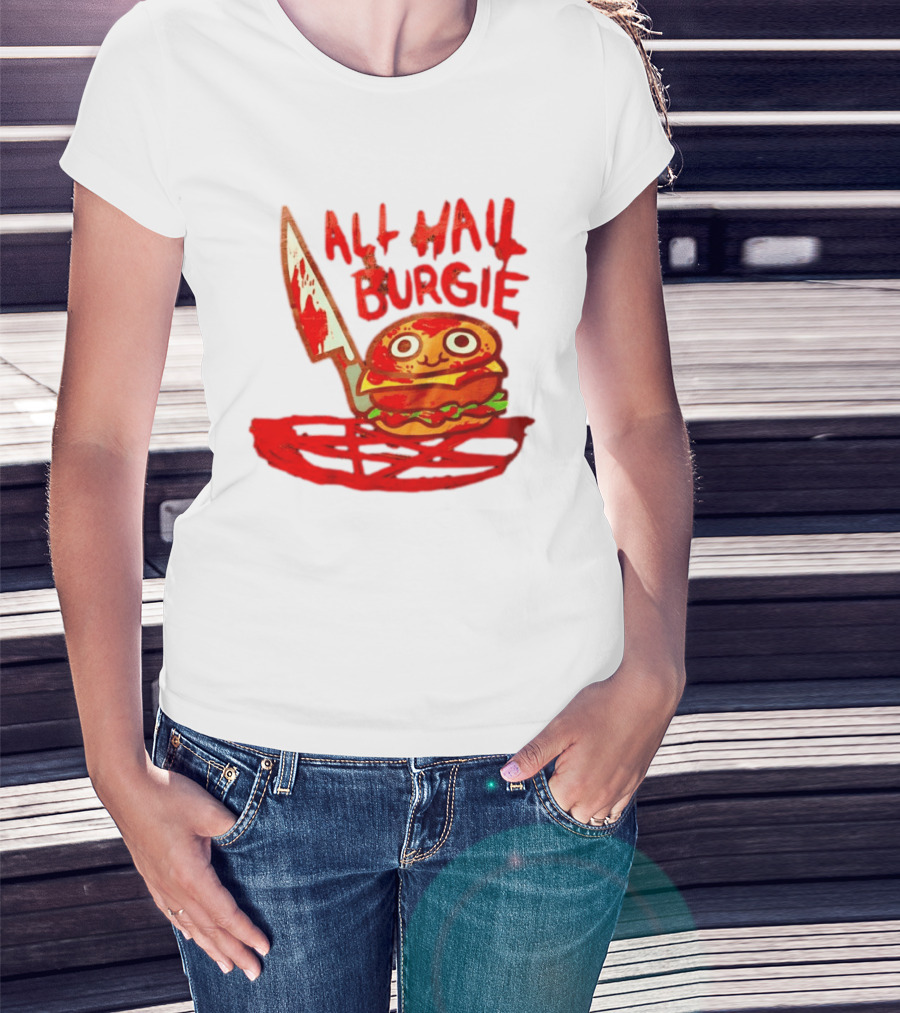 All Hail Burgie Creepy Cute Hamburger Knife Blood Image T-Shirt