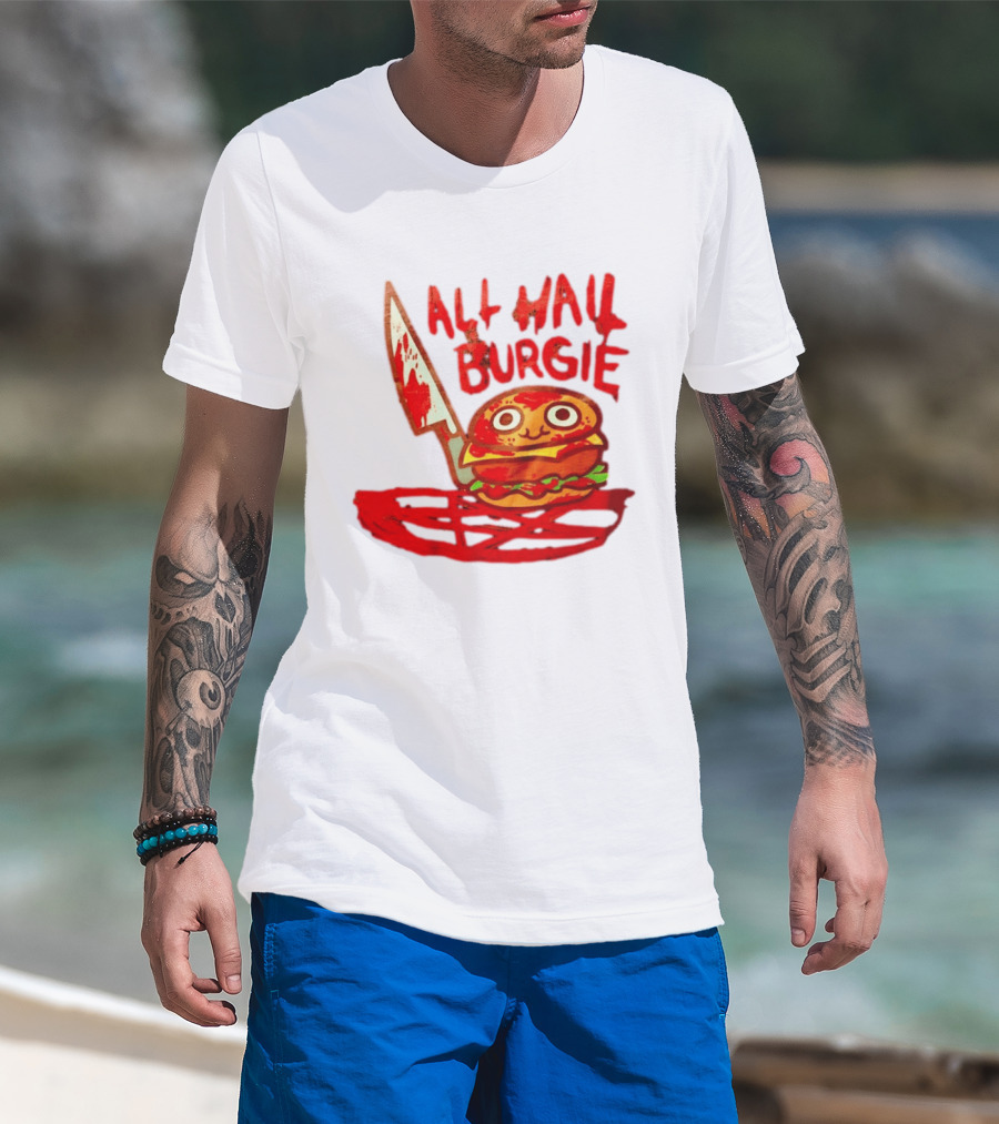 All Hail Burgie Creepy Cute Hamburger Knife Blood Image T-Shirt