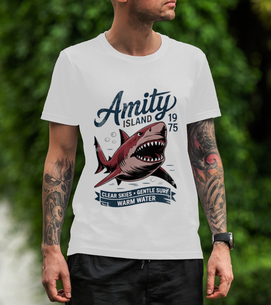 Amity Island 1975 Shark Clear Skies Gentle Surf Warm Water T-Shirt