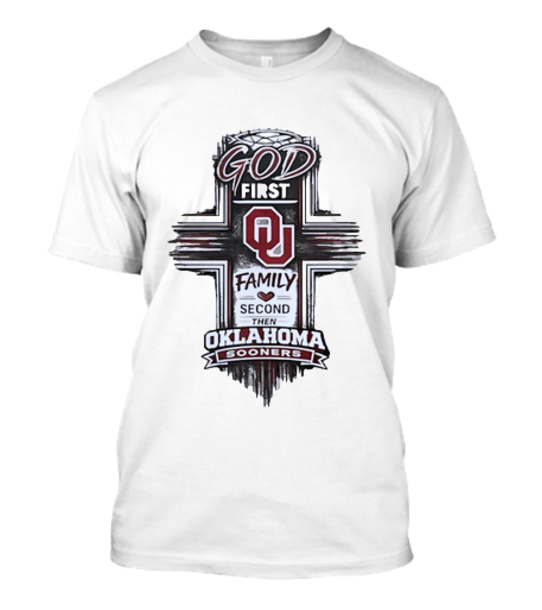 God First Family Second Oklahoma Sooners OU Team Cross T-Shirt