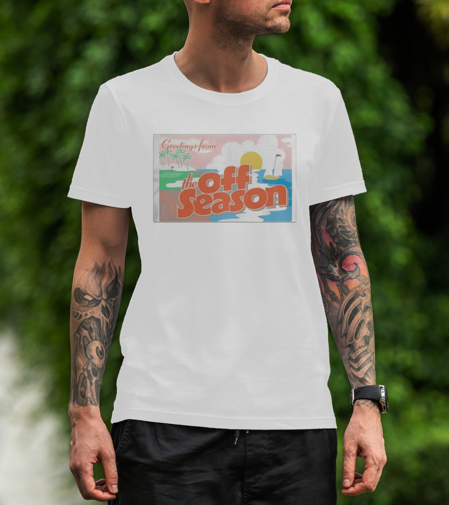 Greetings From The Off Season Beach Sunset Golf Scene T-Shirt