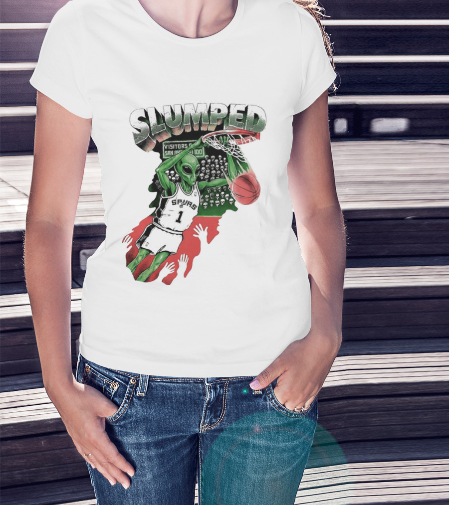 San Antonio Spurs NBA Alien Victor Wembanyama Slumped Basketball Visitors T-Shirt
