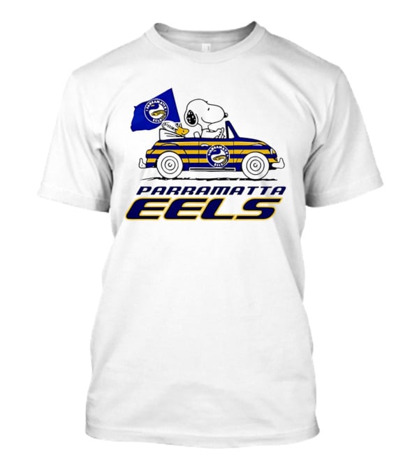 Snoopy Driving Car With Parramatta Eels Flag National Rugby League T-Shirt