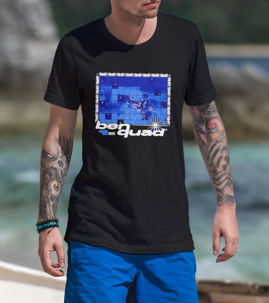 Ben Quad Wisher Tour 2026 Blue Tile Star Pattern Explosion T-Shirt