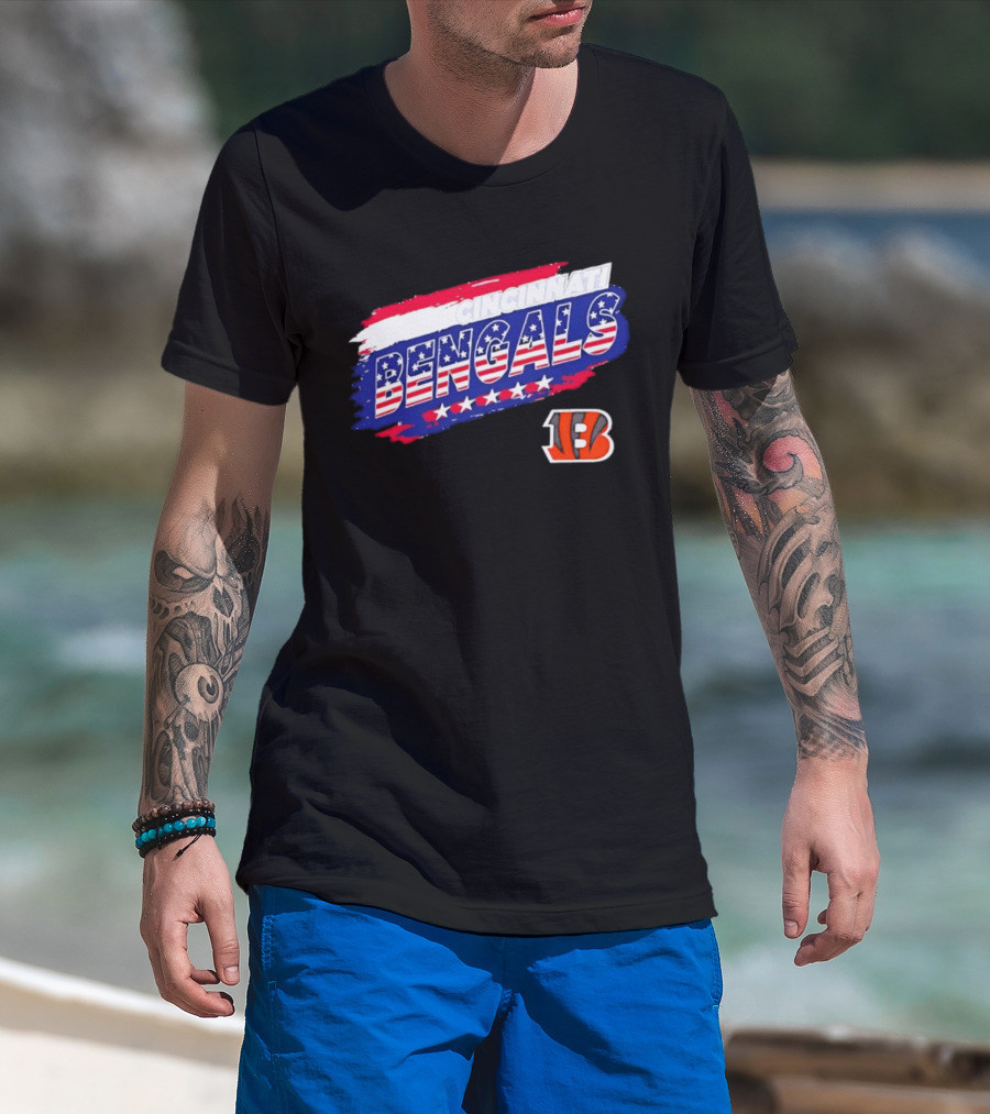 Cincinnati Bengals Stars And Stripes American Flag NFL Team Fan Gear T-Shirt