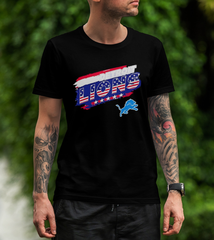 Detroit Lions American Flag Stars Stripes Patriotic NFL Team Spirit T-Shirt