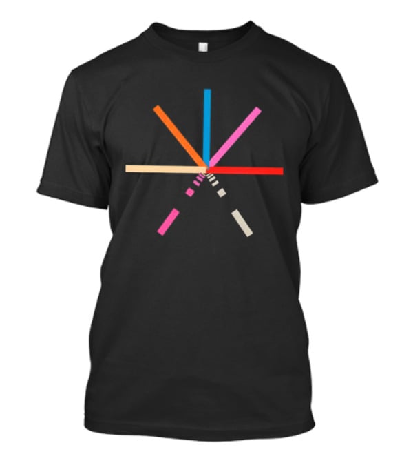 Geometric Color Burst Minimalist Composition Pink Red Blue Beige Stripes T-Shirt