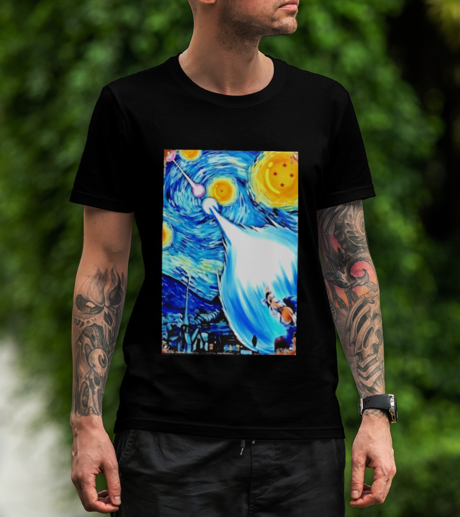 Goku Dragon Ball Z Kamehameha Wave Van Gogh Starry Night Fusion T-Shirt