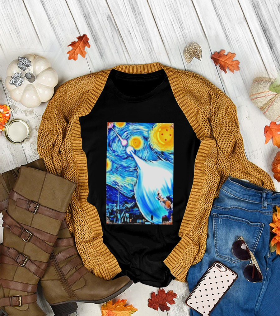 Goku Dragon Ball Z Kamehameha Wave Van Gogh Starry Night Fusion T-Shirt
