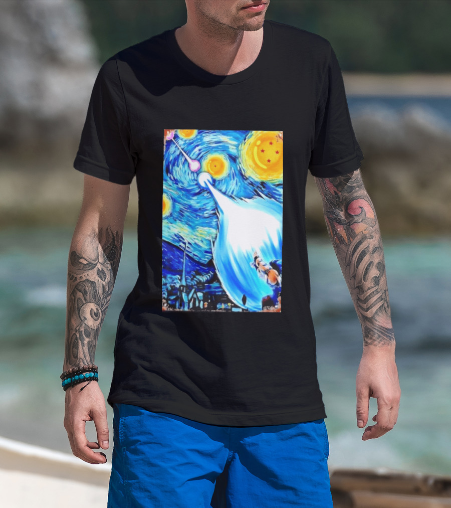 Goku Dragon Ball Z Kamehameha Wave Van Gogh Starry Night Fusion T-Shirt