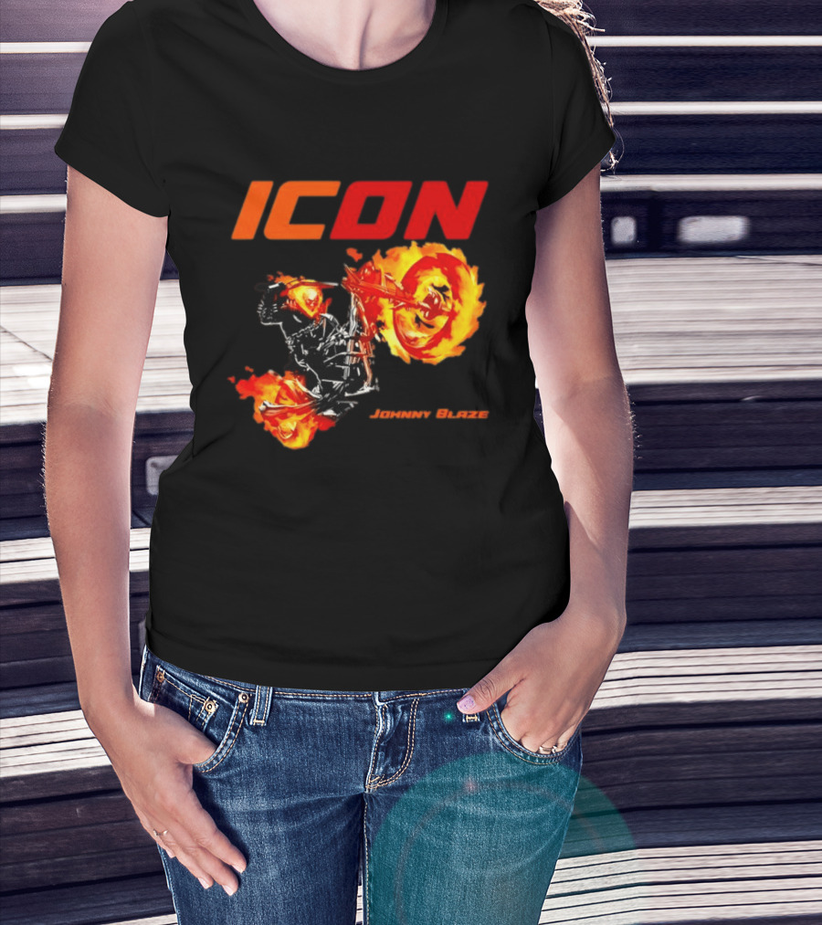 ICON Johnny Blaze Marvel Ghost Rider Fiery Motorcycle T-Shirt