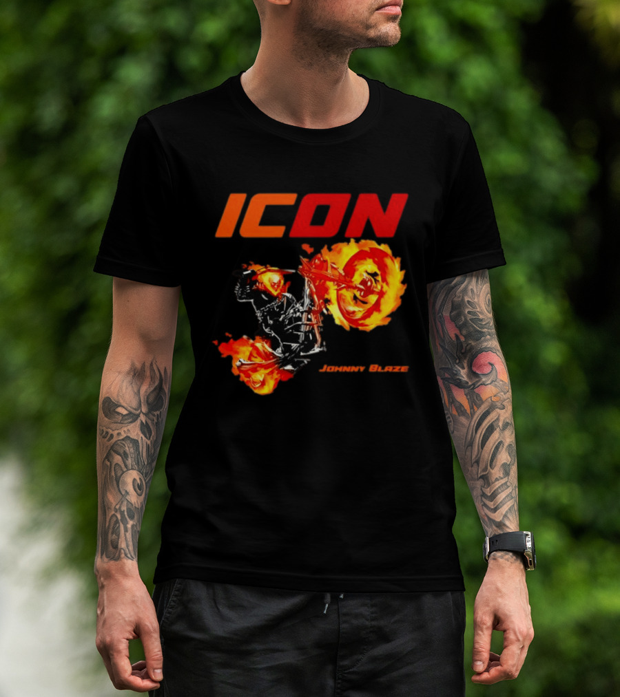 ICON Johnny Blaze Marvel Ghost Rider Fiery Motorcycle T-Shirt