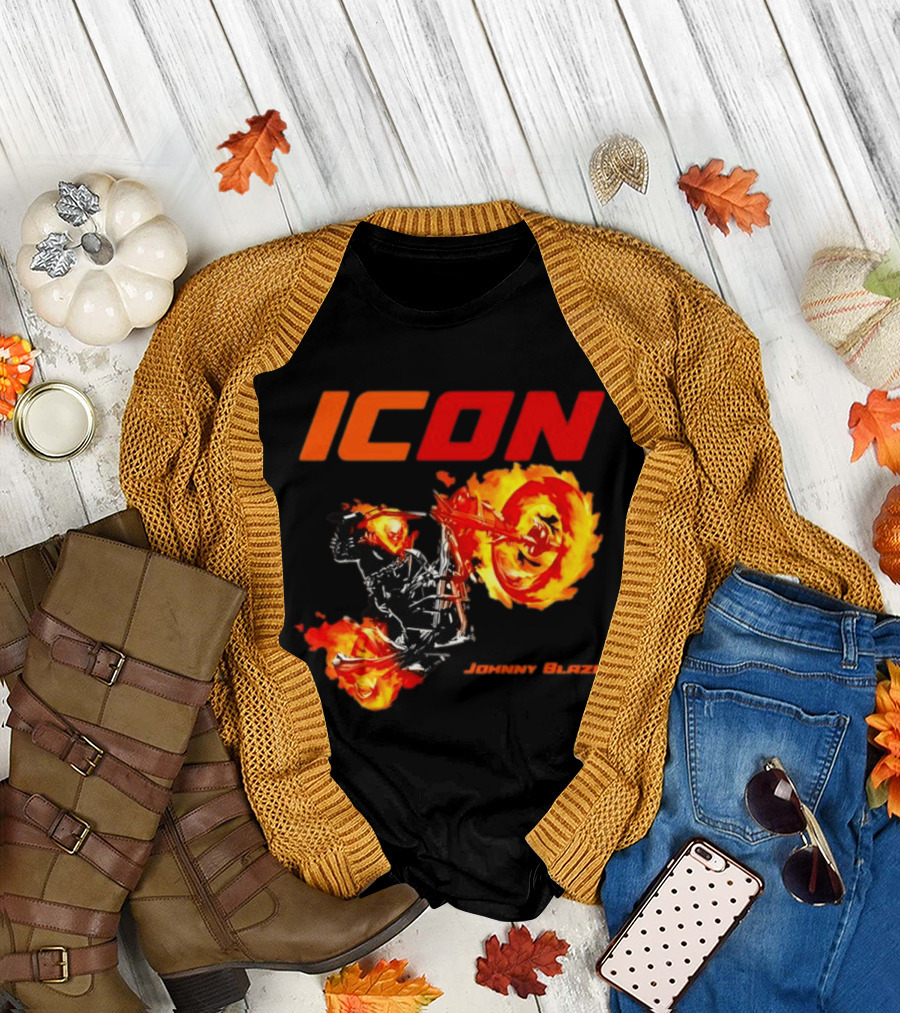 ICON Johnny Blaze Marvel Ghost Rider Fiery Motorcycle T-Shirt