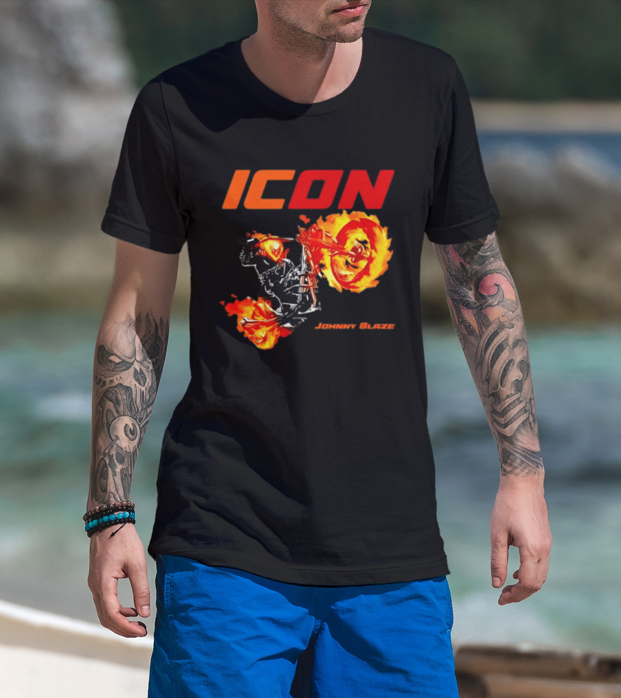 ICON Johnny Blaze Marvel Ghost Rider Fiery Motorcycle T-Shirt