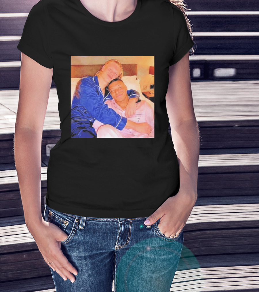 Kylian Mbappé Erling Haaland Pajama Party Soccer Stars Relaxing Together T-Shirt