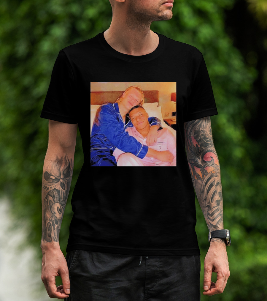 Kylian Mbappé Erling Haaland Pajama Party Soccer Stars Relaxing Together T-Shirt