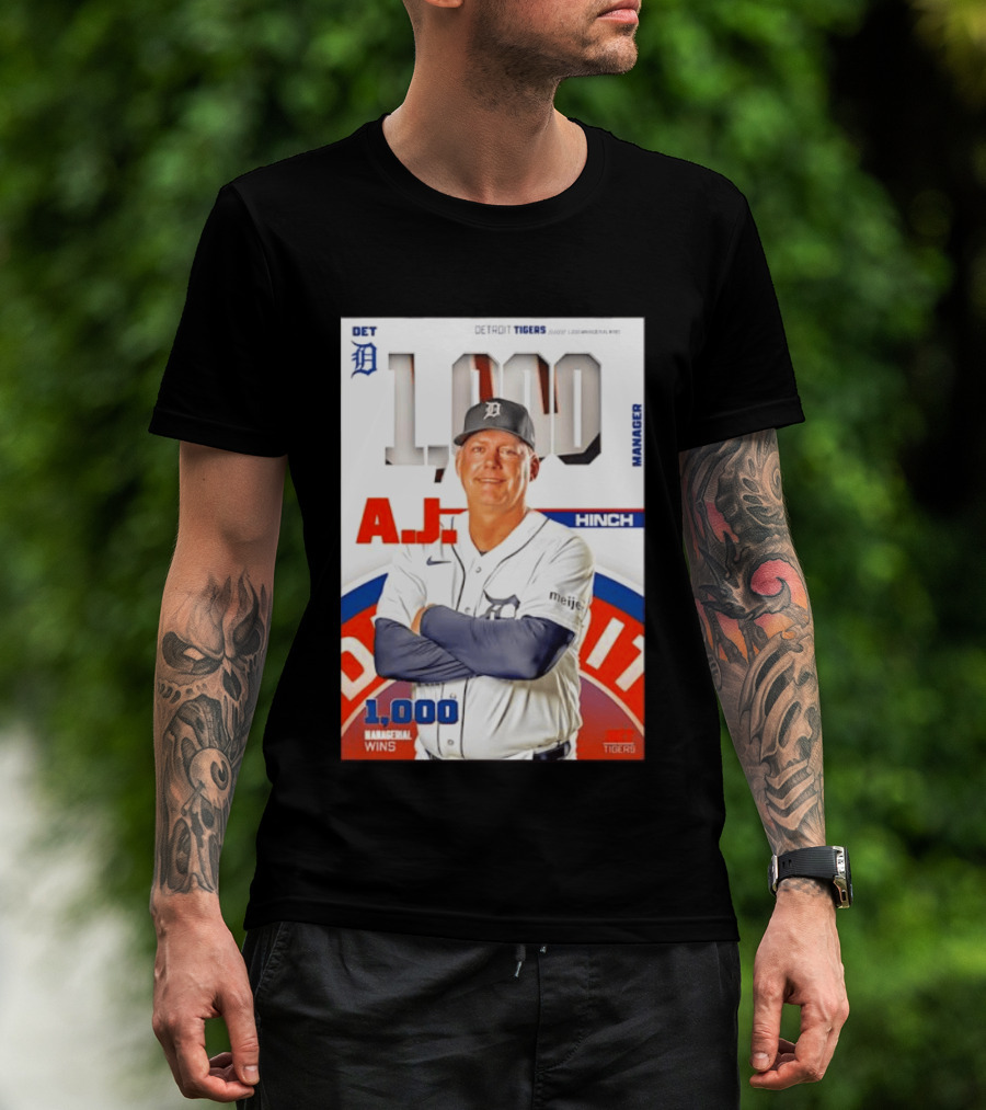 DET Detroit Tigers A.J. Hinch 1000 Managerial Wins T-Shirt