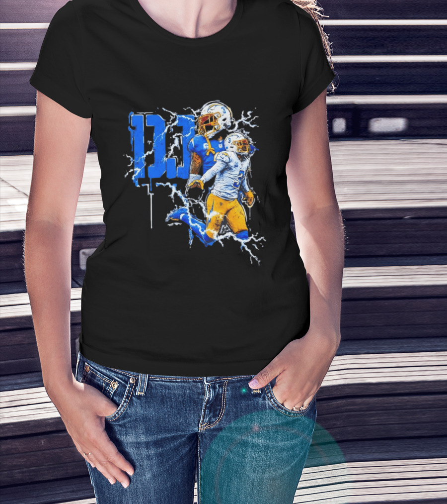 Derwin James Chargers Football Lightning DJ Bold Blue Yellow Action Splash T-Shirt