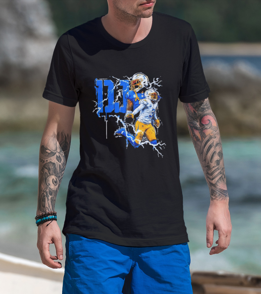 Derwin James Chargers Football Lightning DJ Bold Blue Yellow Action Splash T-Shirt